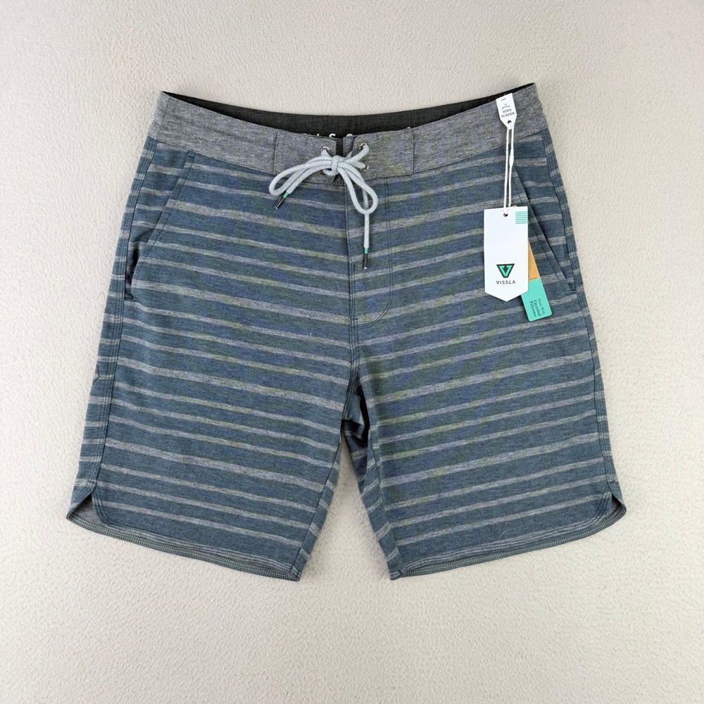 Vissla Sofa Surfer Shorts Mens S Blue Striped NWT Hybrid Beach